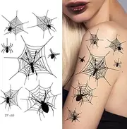 FENGCHUANG Pack of 20 Temporary Halloween Tattoo Stickers, Temporary Tattoos Spiders, Temporary Tattoos Spider Body Tattoo Spider Web for Masquerade, Cosplay, Party, Carnival