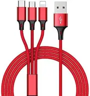 OZSTOCK® Multi USB Charger Cable 3 in 1 USB to Lighting Type C Cord Nylon Braided 1.2m(4ft) Multi Charger Connector (2Pack Red)