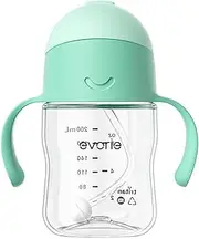 Evorie Tritan Weighted Straw Sippy Cup with Handles for Baby and Toddlers, Spill Proof Baby Water Bottle with Straw for 6 Months and up, 7 Oz, Infant Training Water Bottle (Mint Green)