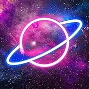 Planet Neon Sign, Bright LED Planet Neon Lights, USB Powered Planet Neon Signs for Wall Decor, Aesthetic Planet Led Signs for Bedroom, Girls Room, Gaming Room, Kids Gift (Blue Pink)