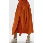 HOUSE OF HARLOW 1960 NWT Corduroy Smocked Waist Front Slit Midi Skirt Rust S/M