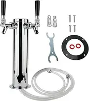 LuckyHigh Double Faucet Draft Beer Tower, Two Tap Stainless Steel Polished Beer Kegerator Tower with 3" Column for Home Brewing