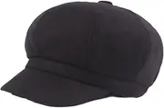 [VALICLUD] Beret Beanie Hat Autumn Woolen Octagonal Casual Vintage Visor Felt Cloche Hat for Ladies Black