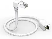 Right Angle Ethernet Extension Cable Down Angle1.5ft-White, 90 Degree CAT6 Ethernet Patch Cable RJ45 LAN Cable Extender Male to Female Connector for Router Modem Smart TV PC Computer Laptop