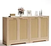 Buffet Kitchen Bar Cabinet with Rattan Decorated Doors, Set of 2, TV Stand Cupboard Console Table with Adjustable Shelf, Dining Room, Living Room, Hallway, Beige