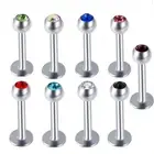 4pc 16g Crystal 3mm Ball Labret Ring Steel 8mm Bar Monroe Lip Ear Stud Piercing
