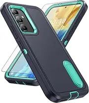 [Asuwish] Phone Case for Samsung Galaxy A54 5G with Screen Protector Cell Cover Hybrid Hidden Stand Rugged Shockproof Hard Heavy Duty Protective A545G A 54 54A 4G G5 SM A546U Women Men (Navy+Cyan)