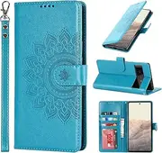 for Google Pixel 6 Pro Case Wallet with Cards Holder,Coque for Google Pixel 6Pro Flower Strap Case,Leather Case Women Cover portefeuille Pour Femmes for Google Pixel6 Pro Blue
