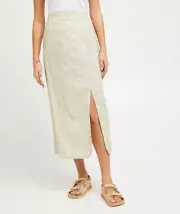 NEW Sportsgirl Midi Skirt Jen Side Split Paisley Linen Beige - Size 16
