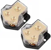 2 Way Power Distribution Block, Connecting Block 0/2/4 Gauge in 4/8/10 Gauge Out Amp Ground Distributor for Auto Car Audio Splitter Amplifier