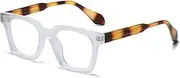 Square Blue Light Blocker Glasses, Vintage Slim Rectangular Anti-Blue Light Glasses for Gaming Computer Eye Protection, Tea stripes and transparent, 48-18-140