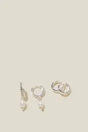 [Rubi] Rubi - 2Pk Mid Earring - Silver plated diamante pearl OS SILVER PLATED DIAMANTE PEARL
