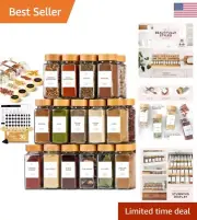 Glass Seasoning Containers Set - 36 pcs Bamboo Lids, Spice Jars with Labels