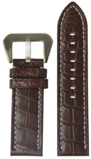26mm XL Panatime BrownMatte Genuine Crocodile Watch Band w White Stitch 130/85