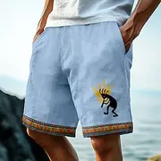 Men's Ethnic Indian Culture Kokopelli Waffle Shorts Sweat Shorts Casual Shorts Mid Waist Retro Vintage Vacation Jogging Workout Elastic Drawstring Waist Shorts