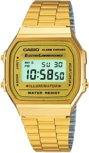 Casio Vintage A168WG-9WDF Illuminator Unisex Gold Digital Alarm Watch A168WG9W