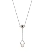 Sapphire and Diamond Evil Eye Hamsa Y Necklace in 14K White Gold, 16