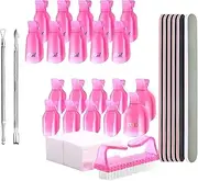 HIGHROCK Nail Polish Gel Remover Tools Kit with hand and toe Nail Clips, 100 Nail Remover Cotton Pad, Nail Brush, Cuticle Pusher, Cuticle Peeler, 100/180 Nail File, Buffer Block (PINK)