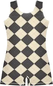 [FRODOTGV] Black Beige Checkerboards Gymnastics Leotards for Girls Toddler Dance Biketards for Gymnastics, Dance, Cheer, Yoga