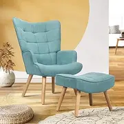 Oikiture Armchair Soft Accent Chairs Stools Stoolseating Lounge Sofa Chair Ottoman Fabric Blue