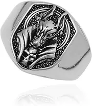[MayiaHey] Anubis Ring, Gothic Wolf Head Ring for Men, Egyptian God Anubis Amulet Ring, Nordic Viking Wolf Animal Ring, Anubis Wolf Jewellery, Hip Hop Wolf Band Ring, Punk Wolf Shield Ring