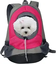 Happyyami Outdoor Pet Dog Canvas Backpack Carrier Portable Travel Bag for Dogs Cats Front Pouch Design Rosy for Hiking Outdoor Adventures