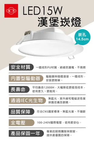 旭光 LED崁燈 LED坎燈 15W 14.5CM LED燈 LED嵌燈 崁燈 浴室崁燈 超薄款 (4折)