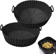 Air Fryer Silicone Liner 2 Pack, Altalsby 8 inch Non-Stick Reusable Air Fryer Basket Liners for 3-5 QT Baskets, Airfryer Silicone Pot for Ninja Air Fryer, Oven Microwave Accessories, Black