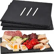 MAPRIAL 12 x 10 In 4 Pack Slate Cheese Boards, Black Stone Plates Charcuterie Board Gourmet Serving Tray Cheese Platter Display Chalkboard with Soapstone Chalk for Sushi, Party, Gifts, Meat, Appetizer