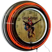 15" Captain Morgan Original Spiced Rum Double Neon Clock Pub Decor (Orange)