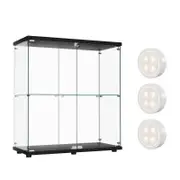Stacked Display Cabinet 2-Tier Doubel Glass Doors Black with LED Lights