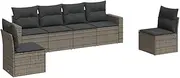 vidaxl Garden Sofa Set with Cushions - Grey Poly Rattan Modular Lounge for Patio/Backyard - 6 Piece Outdoor Furniture with Storage