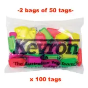 Bulk Office Key Tags 2 x Bags Of 50 MIXED FLUORO Plastic KEVRON Tags-FREE POST