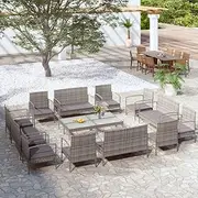 16 Piece Garden Lounge Set with Cushions Poly Rattan Grey,Outdoor Furniture Sets-3095968