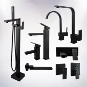 ACA Black Square Basin Pull Out Kitchen Mixer Shower 1/4 Turn Taps Diverter