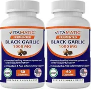 Vitamatic 2 Pack - Fermented Black Garlic Extract 1000 mg 60 Capsules - Non-GMO, Gluten Free - Antioxidant and Cholesterol Support (Total 120 Capsules)