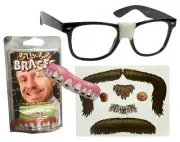 Billy Bob Classic Nerd DIY Disguise Kit Costume - Glasses, Braces, Mustaches