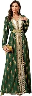 [Abaowedding] Middle Eastern Modest Maxi Dress - Muslim Moroccan Kaftan Abaya for Women Gold Embroidered Eid Dress Islamic Traditional Wear