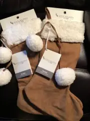 Lot New 2 UGG Koolaburra Christmas Stockings Koola Chestnut-Faux Shearling Trim
