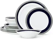 [Noritake] Crestwood Cobalt Platinum 12-Piece Dinneware Set, Service for 4