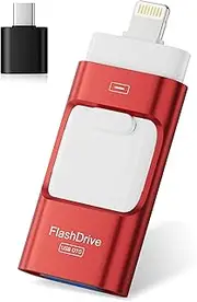 ROSPE USB Stick 256GB for iPhone, 4 in 1 Flash Drive for iOS/OTG Android/PC, MFi Certified Lightning Memory Stick Compatible with iPhone 5 to 16, USB 3.0 High Speed Memory Stick, Red