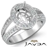 Diamond Engagement Halo Pave Split Shank 0.55Ct Ring Oval Semi Mount Platinum