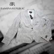 Banana Republic Women's Classic Fit Linen Cotton Blazer Navy & White 14 NEW