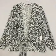 New Chico's Black White Leopard Print Knit Ultra Soft Tie Front Top size XL/3