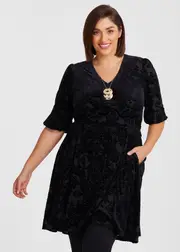 [TS] Taking Shape Velour Elsie Tunic Size 16 in Black, Viscose - Plus Size Women's Clothing Black