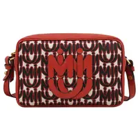 在飛比找momo購物網優惠-【MIU MIU】品牌LOGO字母印花拼接方包斜背包(紅)