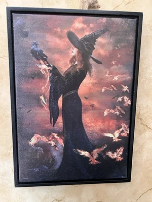 Ashland Midnight Moon Witch Halloween Raven Print Canvas Wall Decor 12x8