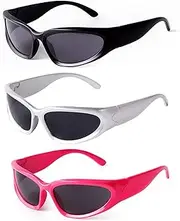 [DQbhzh] Wrap Around Sunglasses Y2K Men Women 2000s Accessories Oval Sport Rider Shades UV400 Fashion Silver Sunglasses