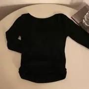 Long-Sleeve Fleece-Lined Slim-Fit Top Plain - Black - One Size