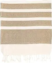 Nicola Spring Turkish Cotton Bath Towel - 170 x 90cm - Beige Stripe - Pack of 1 - Lightweight & Absorbent Large Adults Drying Beach Towel Bathroom Gym Cloth Sauna Hammam Shower Sheet
